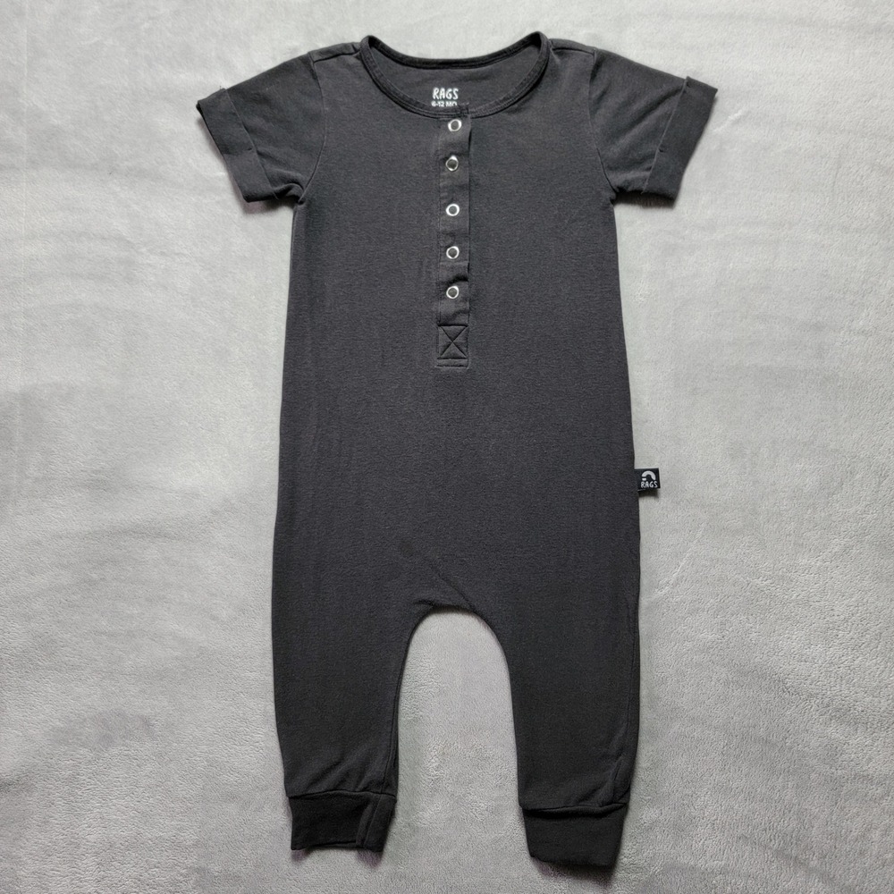 Rags Kids Black Henley Short Sleeve Romper Jumpsuit 6-12 Months